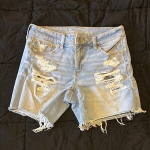 American Eagle Outfitters Women's Light Blue Distressed Denim Shorts